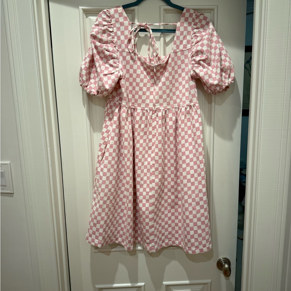 Mittoshop Pink and White Puff Sleeve Mini Dress - Picture 2 of 3